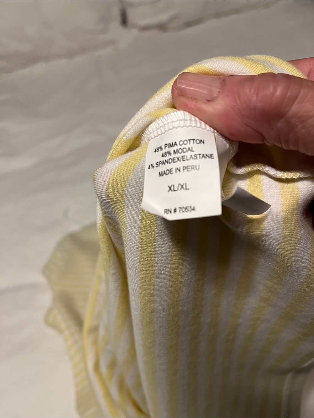 Orvis cotton yellow and white stripe T size XL - Picture 3 of 5